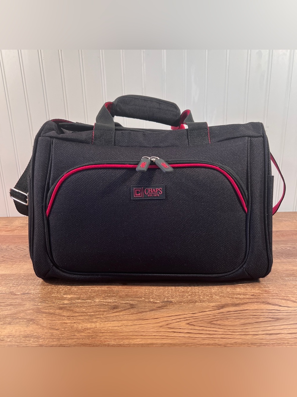Chaps Black Travel Duffel Bag with Red Trim Overnight Bag
